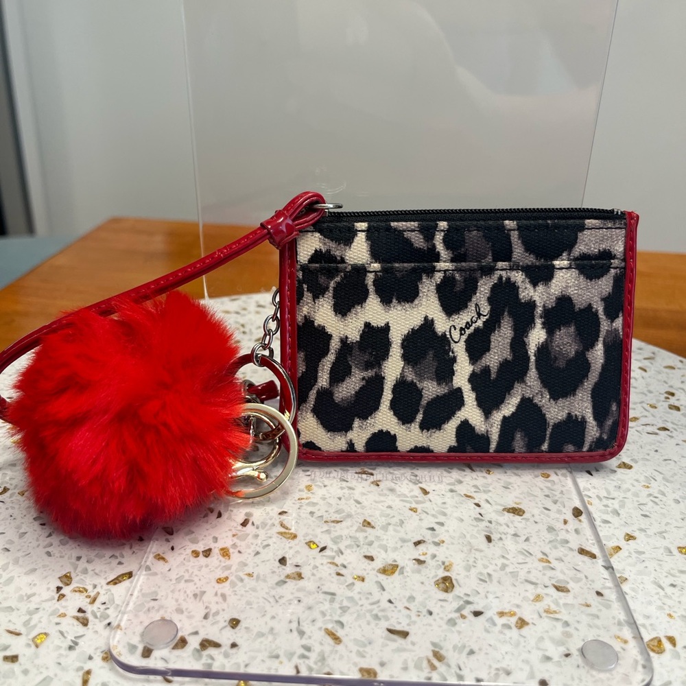 Coach Leopard Wristlet with Red Leather Trim